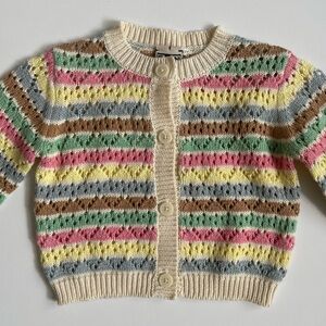 Bonton Girl’s Multicolor Striped Pointelle-Knit Cardigan - 6M